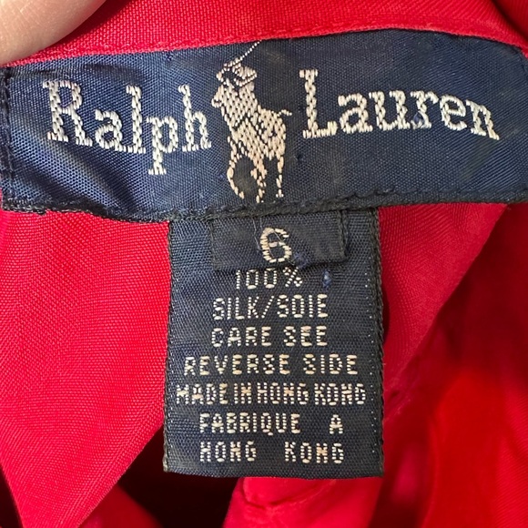 Ralph Lauren Vintage Red Button Front 100% Silk Blouse Size 6 Front Chest Pocket - Picture 5 of 5